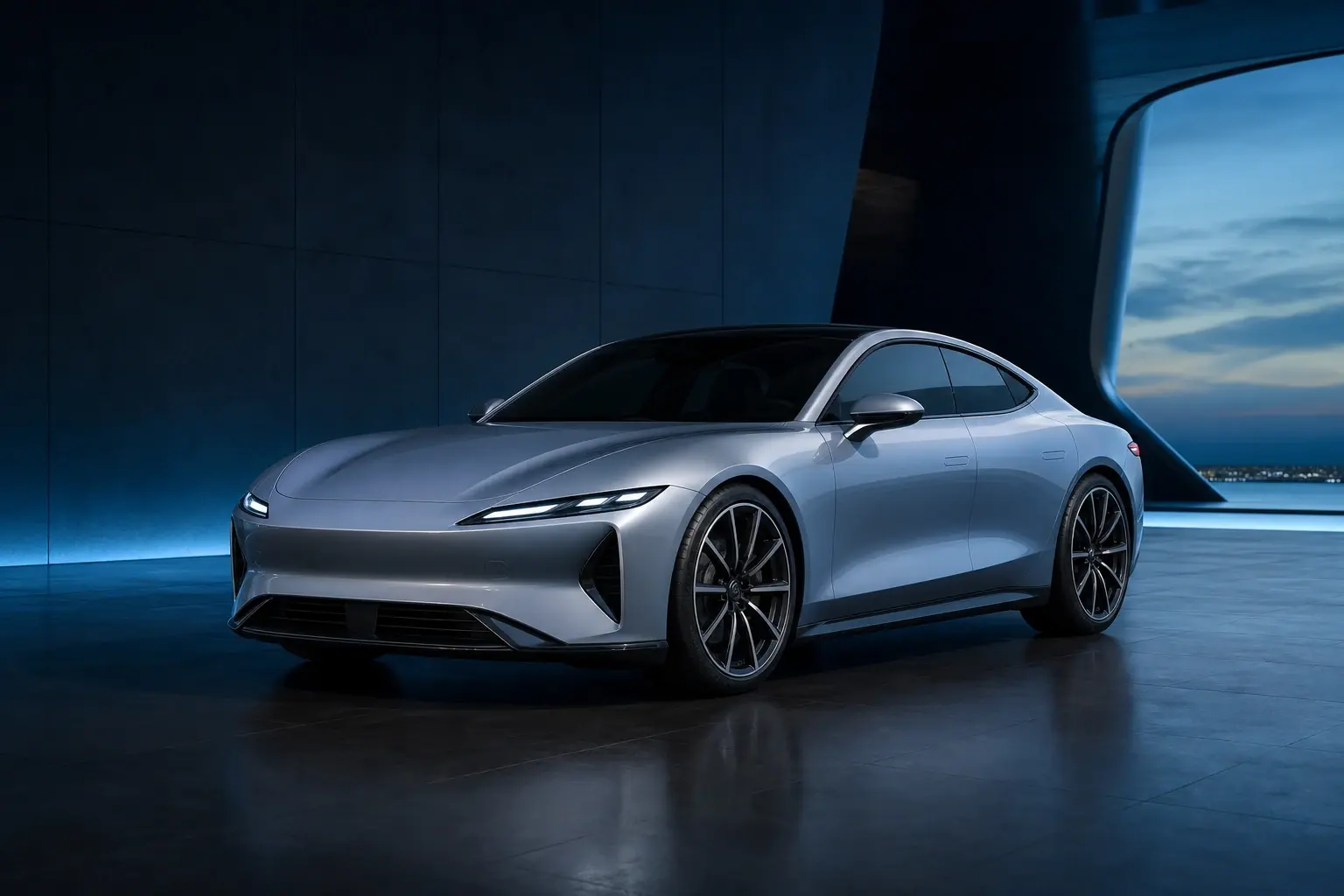 SUV eléctrico conceptual en un showroom premium